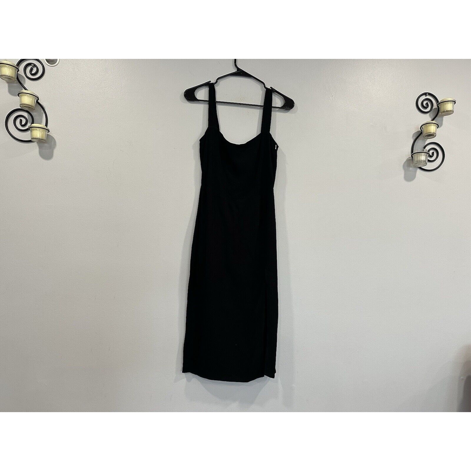Reformation Christina Square Neck Crepe High Slit Midi Black Dress Us 2